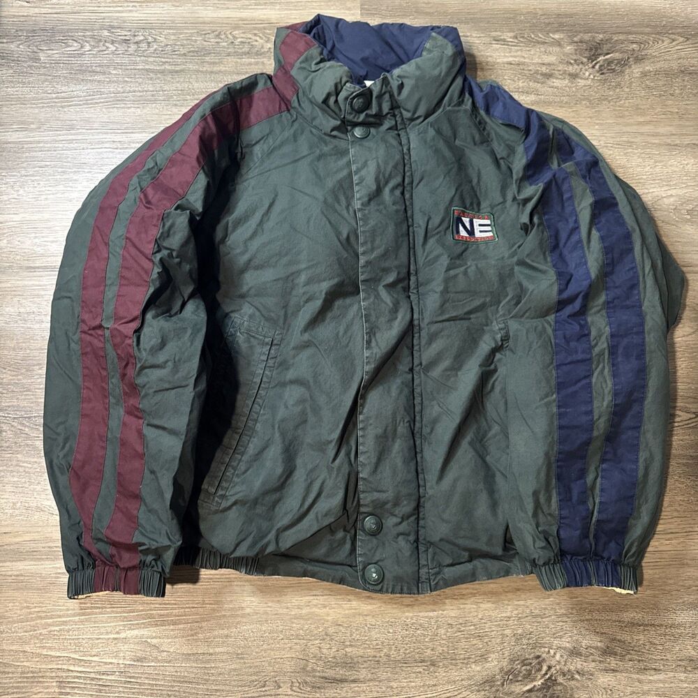 Vintage Nautica Expedition Mens Large Jacket Green Red Blue Coat Spellout Back